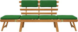 Convertible Garden Bench with Cushions, Outdoor Daybed, Acacia Wood Patio Furniture, Grey Wash Finish Brown and Green - Photo 4