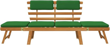 Garden Bench Green, Brown Solid Acacia Wood, Polyester Medium Outdoor Furniture Yard Bench for Balcony Outdoor