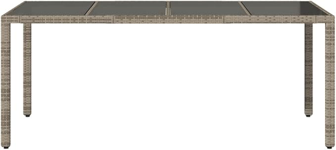 vidaXL Patio Table - Outdoor Garden Furniture Gray Poly Rattan - Glass top Modern Deck Table - 74.8" x 35.4" x 29.5" - Photo 7