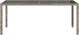 vidaXL Patio Table - Outdoor Garden Furniture Gray Poly Rattan - Glass top Modern Deck Table - 74.8" x 35.4" x 29.5" - Photo 7