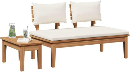 Brown Solid Teak Wood Garden Bench Set 2 pcs Outdoor Furniture for Patio Terrace Modern Simplicity Rustic Farmhouse Design Weather-Resistant Durable Assembly Required