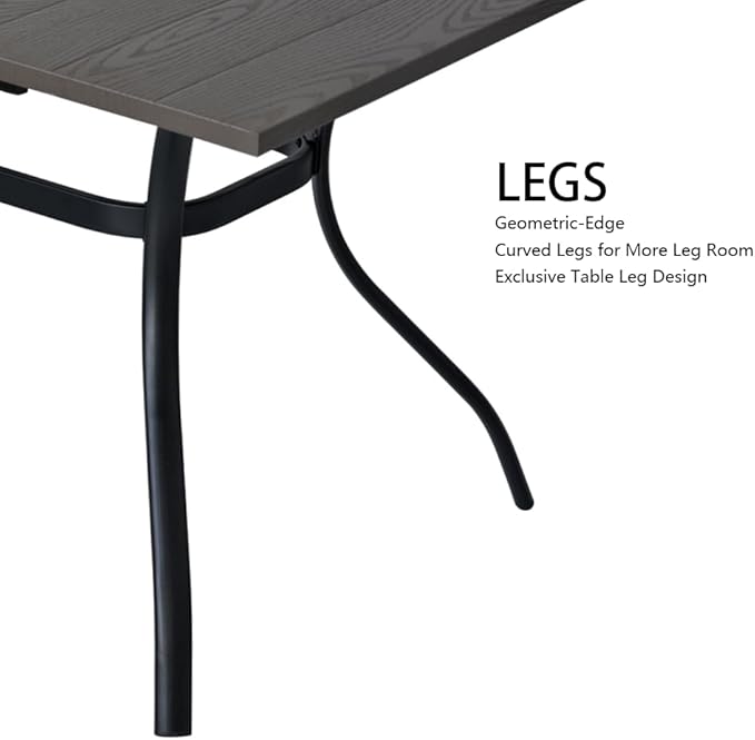 Outdoor Rectangle Dining Table 6-Person with 1.57" Umbrella Hole Metal Steel Backyard Bistro Table for Garden, Poolside, Backyard, Brown