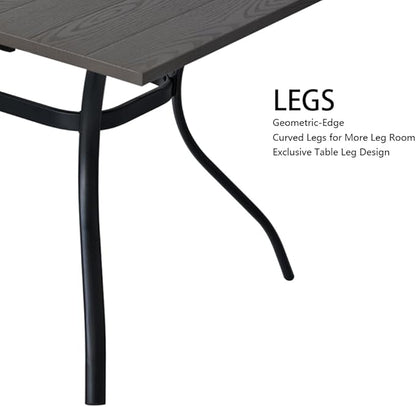 Outdoor Rectangle Dining Table 6-Person with 1.57" Umbrella Hole Metal Steel Backyard Bistro Table for Garden, Poolside, Backyard, Brown