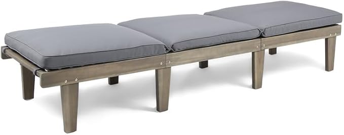 Acacia Wood Outdoor Chaise Lounge Chair with Cushion, Adjustable Recline Patio Lounger for Pool - Photo 4