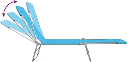 Folding Blue Outdoor Chaise Lounge Set of 2, 72 x 22 x 9 in Powder-Coated Steel, Adjustable Backrest, Lightweight Beach Lounge Chair for Patio Poolside Garden