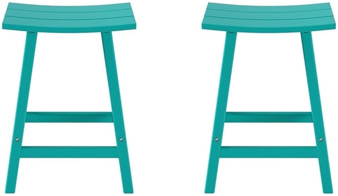 Costaelm All-Weather Bar Stools Set of 2, 24" Height Outdoor Bar Stools, Adirondack Poly Patio Bar Stool for Patio, Deck, Kitchen Counter and Garden, Turquoise