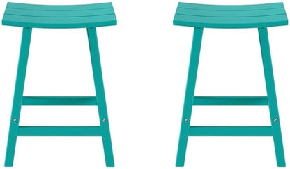 Costaelm All-Weather Bar Stools Set of 2, 24" Height Outdoor Bar Stools, Adirondack Poly Patio Bar Stool for Patio, Deck, Kitchen Counter and Garden, Turquoise
