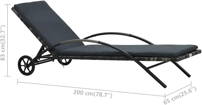 Anthracite PE Rattan Outdoor Chaise Lounge 78.7"x25.6"x15.4", Adjustable Backrest & Wheels, Patio Poolside Sun Lounger for Garden Terrace Balcony