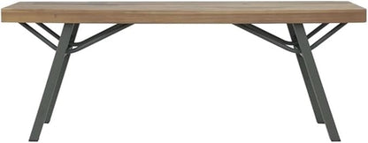 BOWERY HILL 47.2" Solid Acacia Wood and Steel Garden Bench, Brown and Gray Oiled Finish, Rectangular Outdoor Bench, Weather-Resistant Patio Seating for Garden, Terrace, or Balcony, Seats 2 Adults
