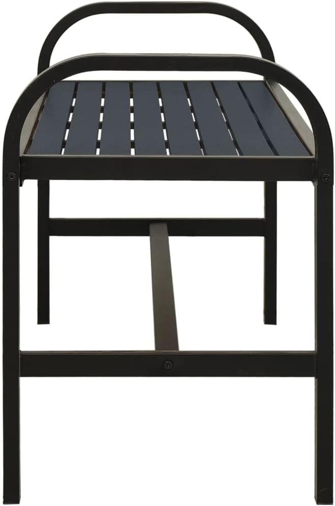 49" Black WPC Steel Outdoor Garden Bench, Vintage Patio Seating for 3, Powder-Coated Weather-Resistant Park Bench, Entryway or Front Porch Decor, 49 x 22 in WxH