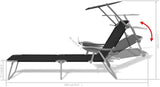 Black Sunlounger 74.4x22.8x10.6 in Powder-Coated Steel Folding Lounge Chair with Adjustable Canopy for Poolside Patio - Photo 2