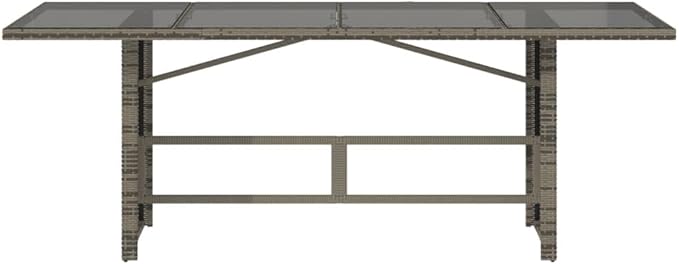 vidaXL Poly Rattan Outdoor Table - Glass top/Steel Frame - Gray Patio/Garden Rectangle - 74.8" L x 31.5" W