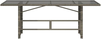 vidaXL Poly Rattan Outdoor Table - Glass top/Steel Frame - Gray Patio/Garden Rectangle - 74.8" L x 31.5" W