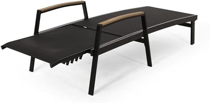 Teresa Outdoor Aluminum Chaise Lounge with Mesh Seating (Set of 4), Black