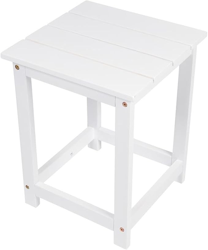 Pemberly Row Modern Acacia Wood Outdoor Patio Side Table, White Finish, Durable Weather-Resistant Construction, Slatted Design, Indoor/Outdoor Use for Patio, Garden, Living Room or Bedroom