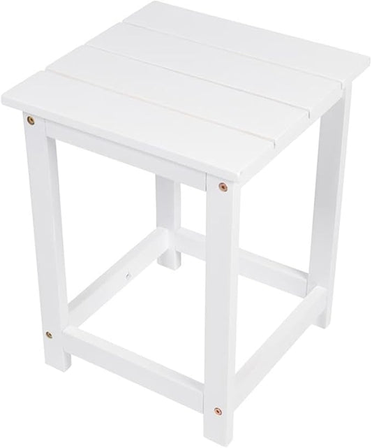 Pemberly Row Modern Acacia Wood Outdoor Patio Side Table, White Finish, Durable Weather-Resistant Construction, Slatted Design, Indoor/Outdoor Use for Patio, Garden, Living Room or Bedroom