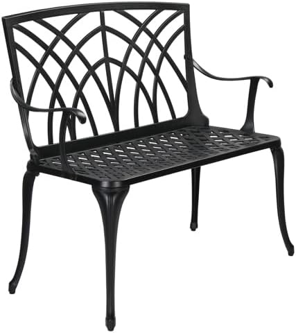 38" Outdoor Garden Bench, Patio Furniture Outdoor Chair with Aluminum Frame, Weather Proof Patio Park Bench with Orchid Backrest for Park, Porch, Pool, Backyard