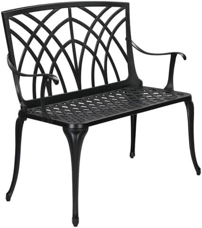 38" Outdoor Garden Bench, Patio Furniture Outdoor Chair with Aluminum Frame, Weather Proof Patio Park Bench with Orchid Backrest for Park, Porch, Pool, Backyard