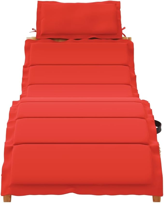 Solid Acacia Wood Outdoor Lounge Chair Red Folding Sun Lounger Adjustable Recliner for Poolside Tanning Garden Patio - Photo 4