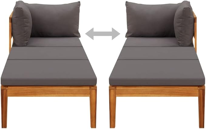 Sun Lounger with 1 Armrest,Lounge Chair Wooden,Sun Chair,Long Chairs for Outside,Pool Chaise Lounge Chair,Modern Patio Furniture,for Patio,Porch,Deck,Dark Gray Solid Acacia Wood