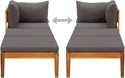 Sun Lounger with 1 Armrest,Lounge Chair Wooden,Sun Chair,Long Chairs for Outside,Pool Chaise Lounge Chair,Modern Patio Furniture,for Patio,Porch,Deck,Dark Gray Solid Acacia Wood