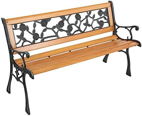 Garden Bench Outdoor Bench for Patio Metal Bench Park Bench with Armrests Sturdy Steel Frame Furniture Metal Bench for Yard Porch Clearance Work Entryway (Brown-49 inches)