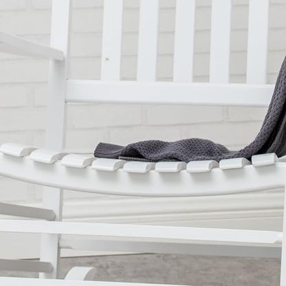 White Porch Rockers for Wooden Adults Furniture Set of 2 Outside Rocking Chair for Patio Lounge Balcony，Suitable for Indoor and Outdoor Use