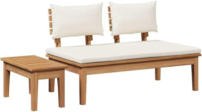Garden Bench 2 pcs Brown Solid Teak Wood Set for Patio Terrace Modern Rustic Farmhouse Outdoor Furniture with Post Leg Design
