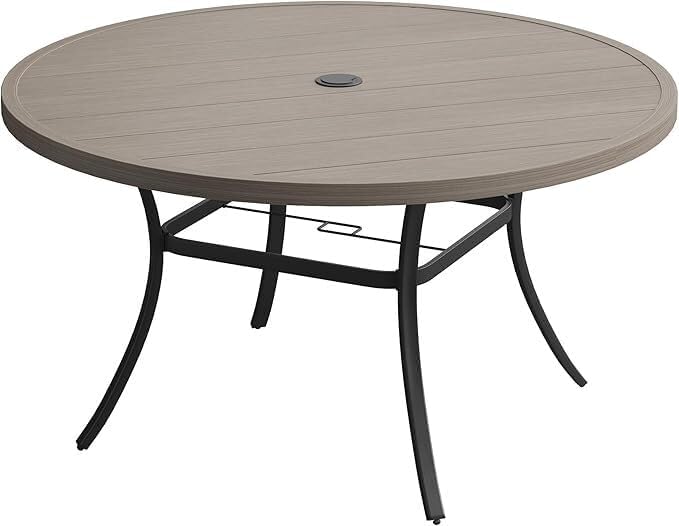 VICLLAX 50" Outdoor Round Patio Dining Table for 4-6, All Weather Metal Dining Table with Umbrella Hole for Deck Lawn Garden Backyard, Grey