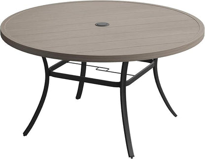 VICLLAX 50" Outdoor Round Patio Dining Table for 4-6, All Weather Metal Dining Table with Umbrella Hole for Deck Lawn Garden Backyard, Grey