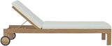 Pemberly Row Solid Teak Wood Outdoor Patio Chaise Lounge, Natural/White Finish, Adjustable Height - Photo 4