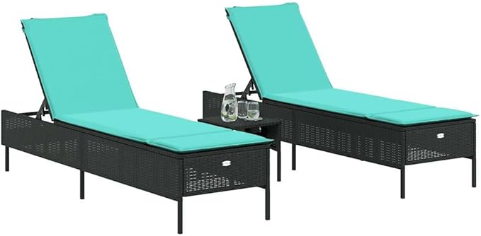 Patio Sun Lounger Set of 2 with Blue Cushions, Adjustable Backrest Outdoor Furniture for Garden, Poolside, Balcony - Photo 2
