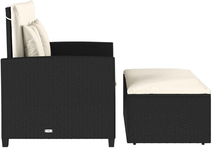 vidaXL Patio Sofa 2-Seater Garden Bench Storage Bed - PE Rattan, Black/Cream, UV-, Outdoor Lounge, 45.3"x29.5"x35.8"