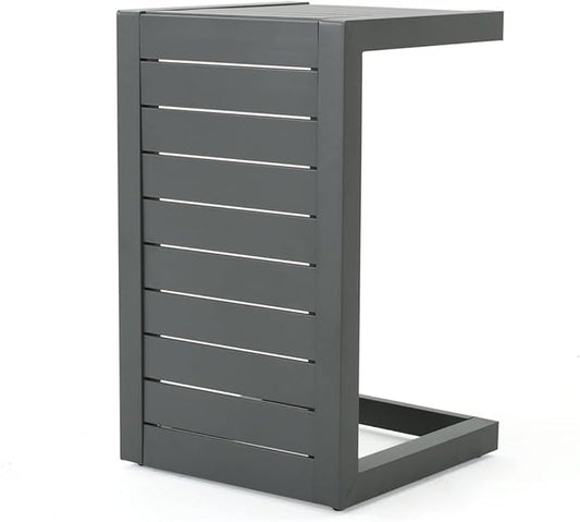 Christopher Knight Home Cape Coral Outdoor Aluminum C-Shaped Side Table, Grey