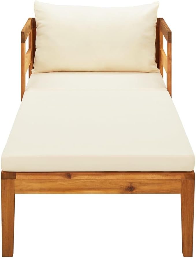 Sun Lounger with Cream White Cushions Solid Acacia Wood Outdoor Chairs Furniture Outdoor Patio Furniture Set Suitable - Photo 3