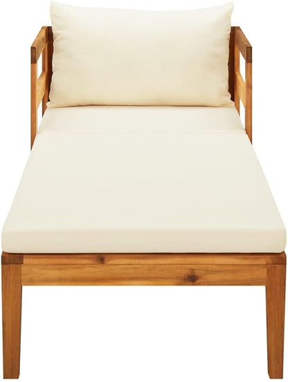 Sun Lounger with Cream White Cushions Solid Acacia Wood Outdoor Chairs Furniture Outdoor Patio Furniture Set Suitable for Poolside, Bistro, Patio.