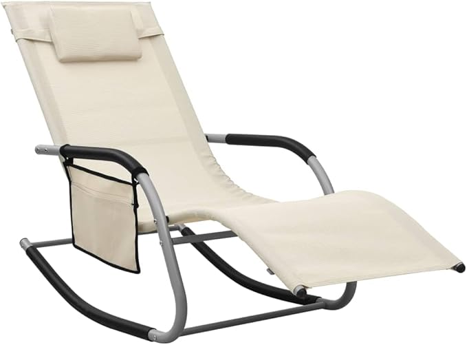 Sun Lounger Textilene Cream Gray 58.7x24.4x34.6 in Steel Frame Pool Lounge Chair Outdoor Adjustable Backrest Side Bag Detachable Pillow for Garden Patio Beach Deck