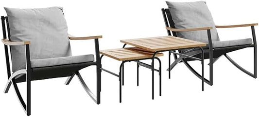 4-piece Balcony Furniture Set Black Light Grey Outdoor Patio Furniture for Stylish Comfortable Outdoor Space