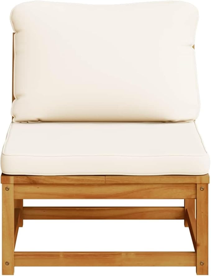 Acacia Outdoor Sectional 28.7" Modular Couch, Oil Brown Frame, Cream Cushions, Slatted Drainage, Single Seat for Patio Balcony