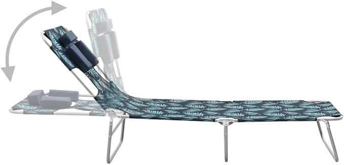 Folding Sun Lounger Green Steel Frame Polyester 74 x 23 x 11 in Adjustable Reclining Backrest Leaf Print Lightweight - Photo 4