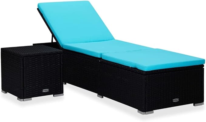 Black PE Rattan Sun Lounger, Powder-Coated Steel Frame, Adjustable Outdoor Chaise Lounge Chair with Cushion - Photo 1