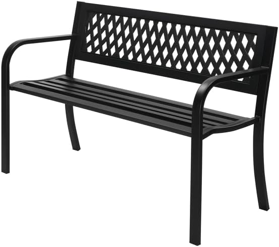 Patio Outdoor Park Loveseat Bench for Garden Porch Deck Made Cast Iron Anti-Rust Aluminum Metal, 2-3 Seater (47 Inch Cross Back Metal Bench)