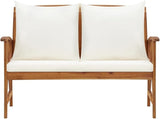 Garden Bench with Cream White Cushions and Brown Acacia Wood, 46.9 by 26.4 Inch Retro Style Outdoor Seating for Patio - Photo 3