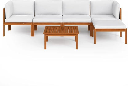 6-Piece Acacia Wood Modular Garden Lounge Set with Weather-Resistant Cushions, Corner Sofas, Coffee Table, and Footrest for Outdoor Patio Arrangement