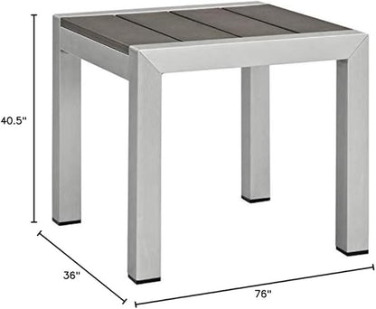Modway Shore Aluminum Textilene® Mesh Outdoor Patio Poolside Chaise Lounge Chair and Side End Table Set in Silver Black