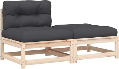 Rustic Garden Armless Sofa Solid Pine Wood Outdoor Seating with Weather-Resistant Cushions for Patio Balcony Backyard Comfortable Two-Person Bench