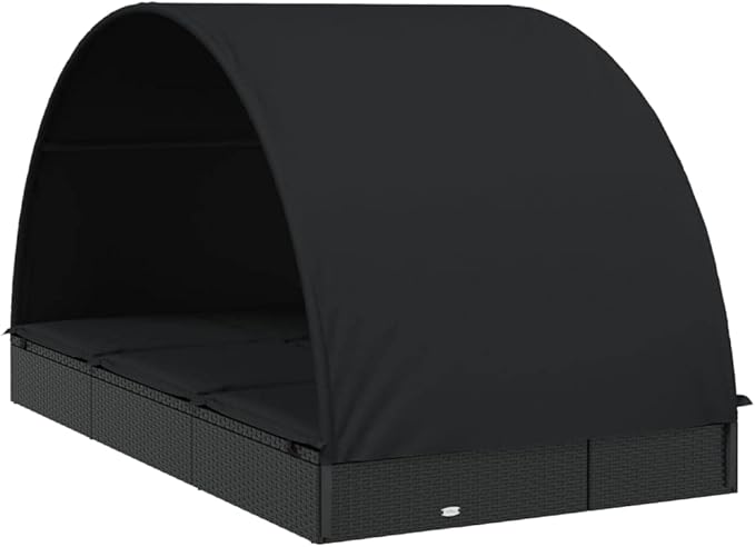 2-Person Outdoor Chaise Lounge Black Rattan Sunbed 83x44x55 in Weather-Resistant Fabric Cushions Adjustable Armrest for Patio Garden Poolside Deck