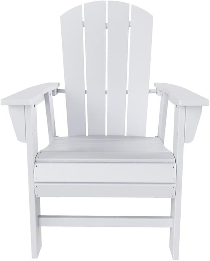 Costaelm Outdoor Adirondack Chair, HDPE Patio Balcony Chairs, Portside Seashell Nautical Curveback Adirondack Chair and Fire Pit Chairs, White