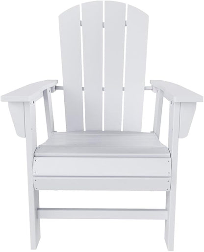 Costaelm Outdoor Adirondack Chair, HDPE Patio Balcony Chairs, Portside Seashell Nautical Curveback Adirondack Chair and Fire Pit Chairs, White