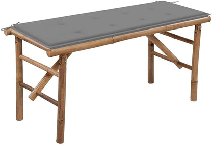 Garden Bench Deck Bench Folding Patio Bench with Cushion 46.5" Bamboo